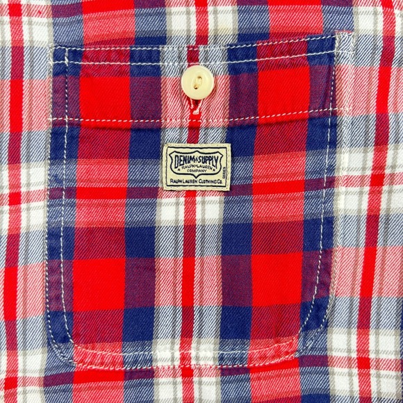 Denim & Supply Ralph Lauren Shirt Mens Large Red Blue‎ Plaid Button Casual READ - Picture 2 of 12